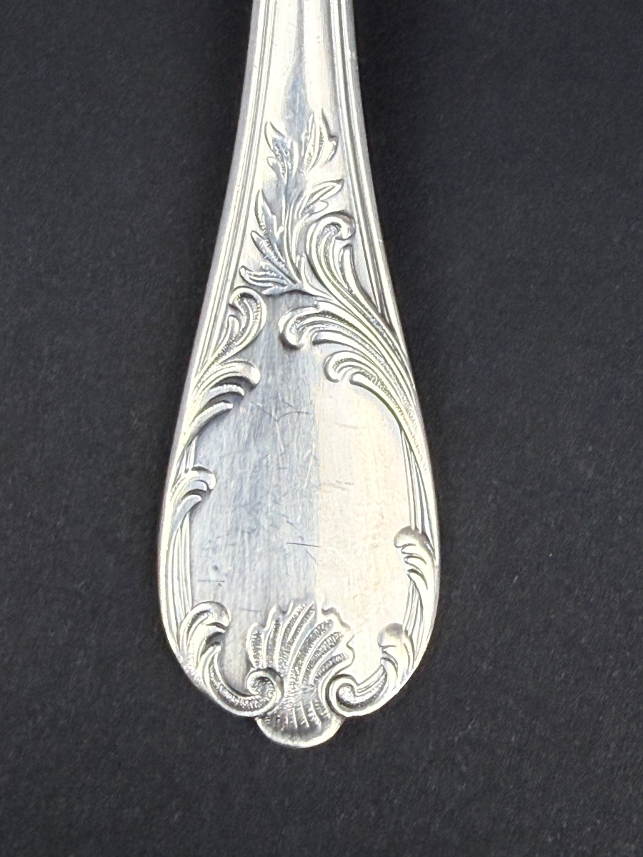 Christofle, rare cuillère à moutarde ou louche à sucre  en métal argenté modèle Marly-photo-3