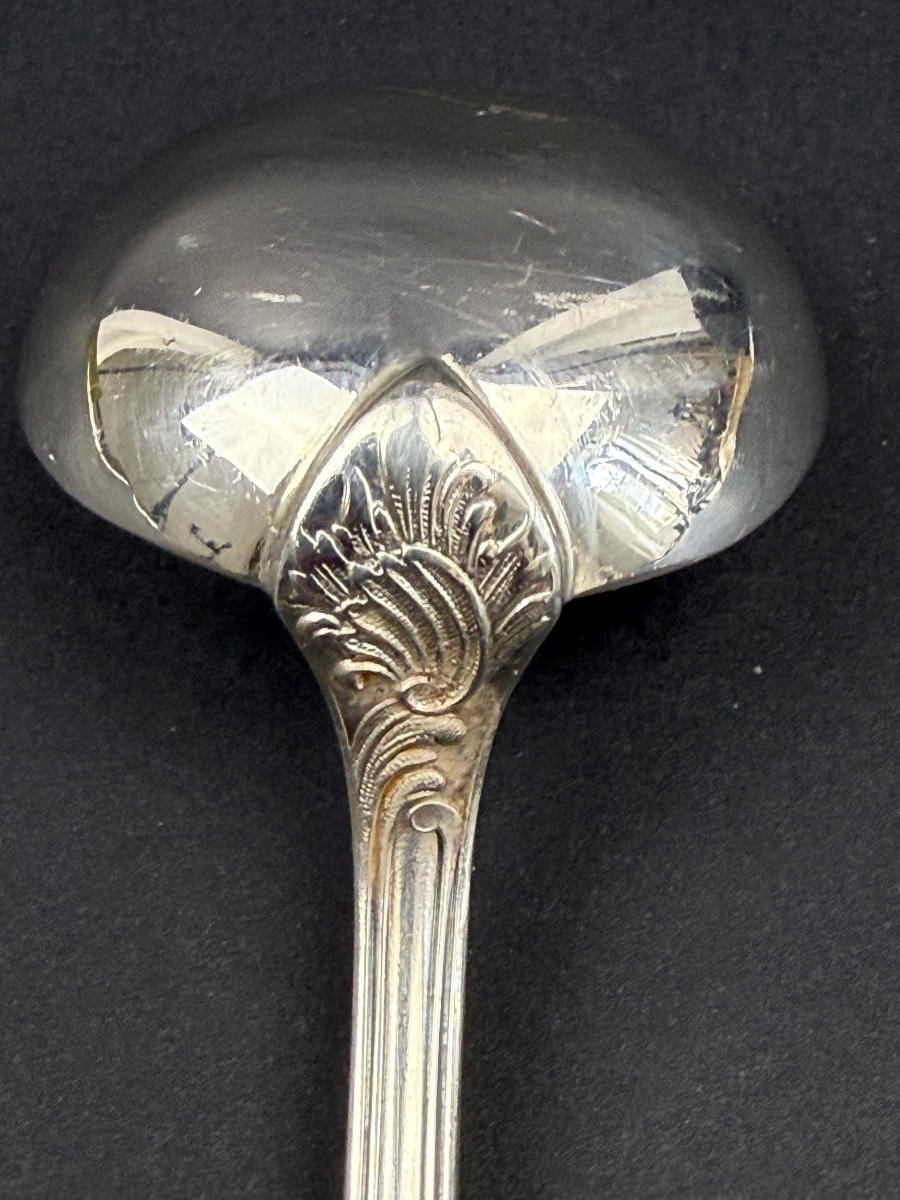 Christofle, rare cuillère à moutarde ou louche à sucre  en métal argenté modèle Marly-photo-4
