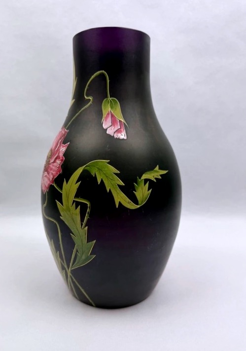 Ferdinand Von Poschinger, grand vase en verre irisé à  décor émaillé-photo-2