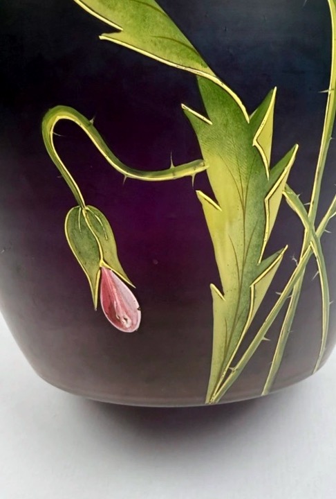 Ferdinand Von Poschinger, grand vase en verre irisé à  décor émaillé-photo-2