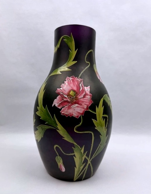 Ferdinand Von Poschinger, grand vase en verre irisé à  décor émaillé