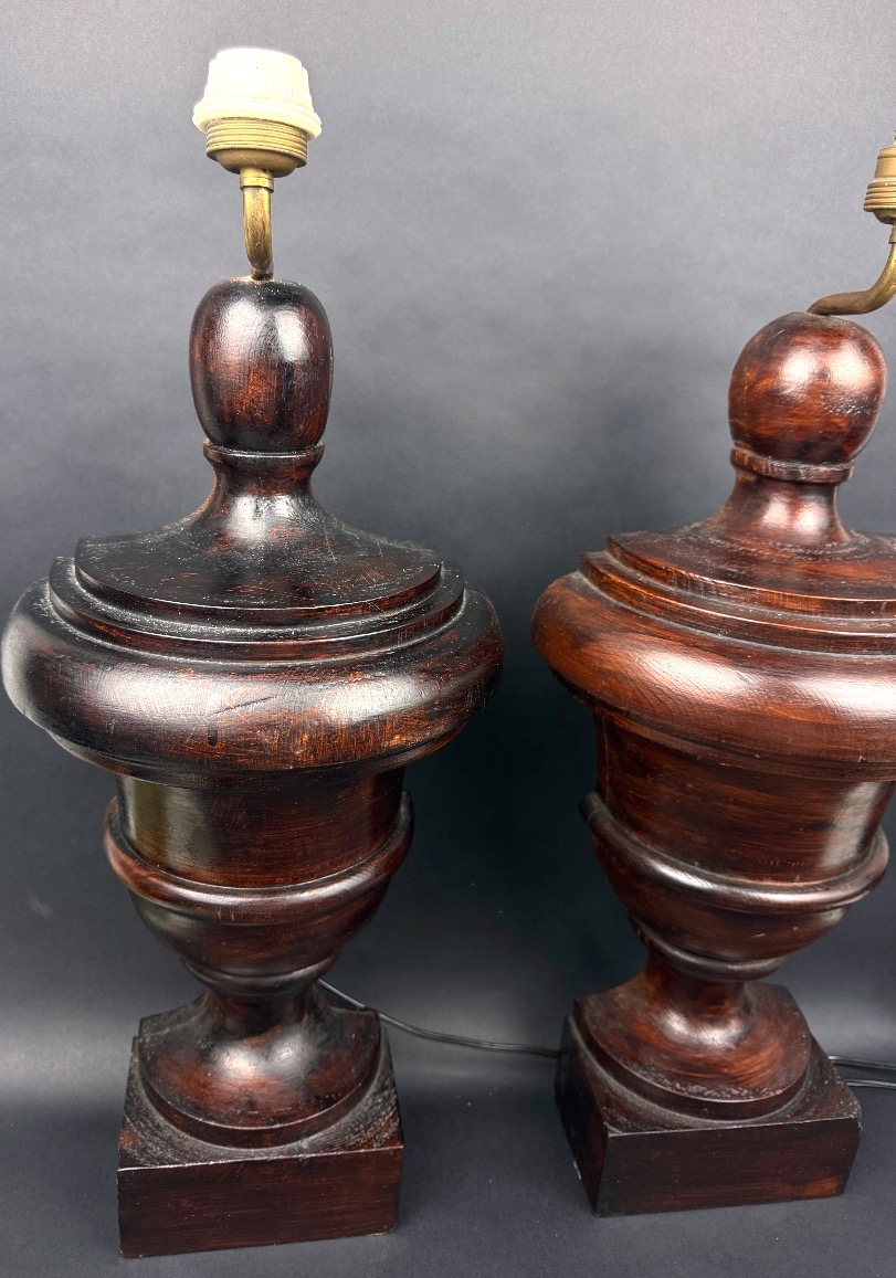 Pair Of Turned Wooden Lamp Bases-photo-2