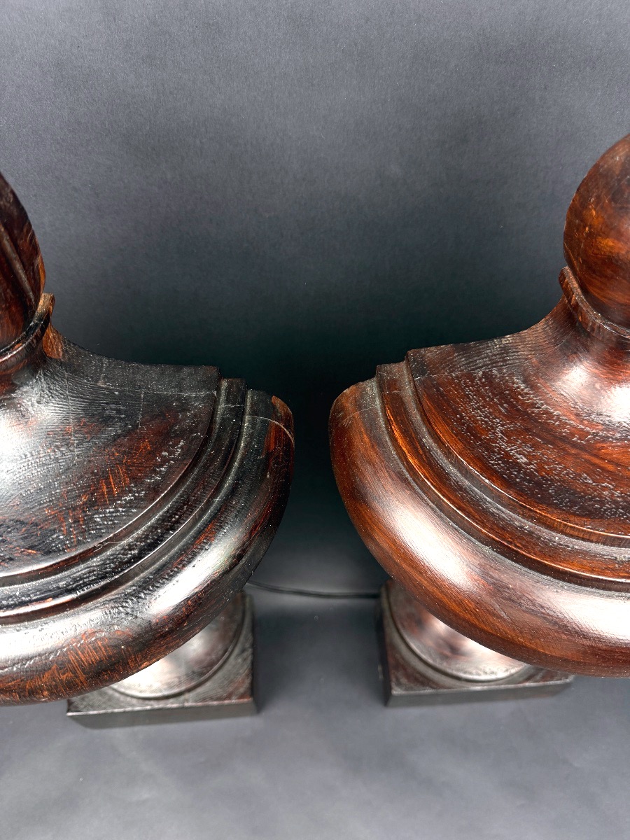 Pair Of Turned Wooden Lamp Bases-photo-3