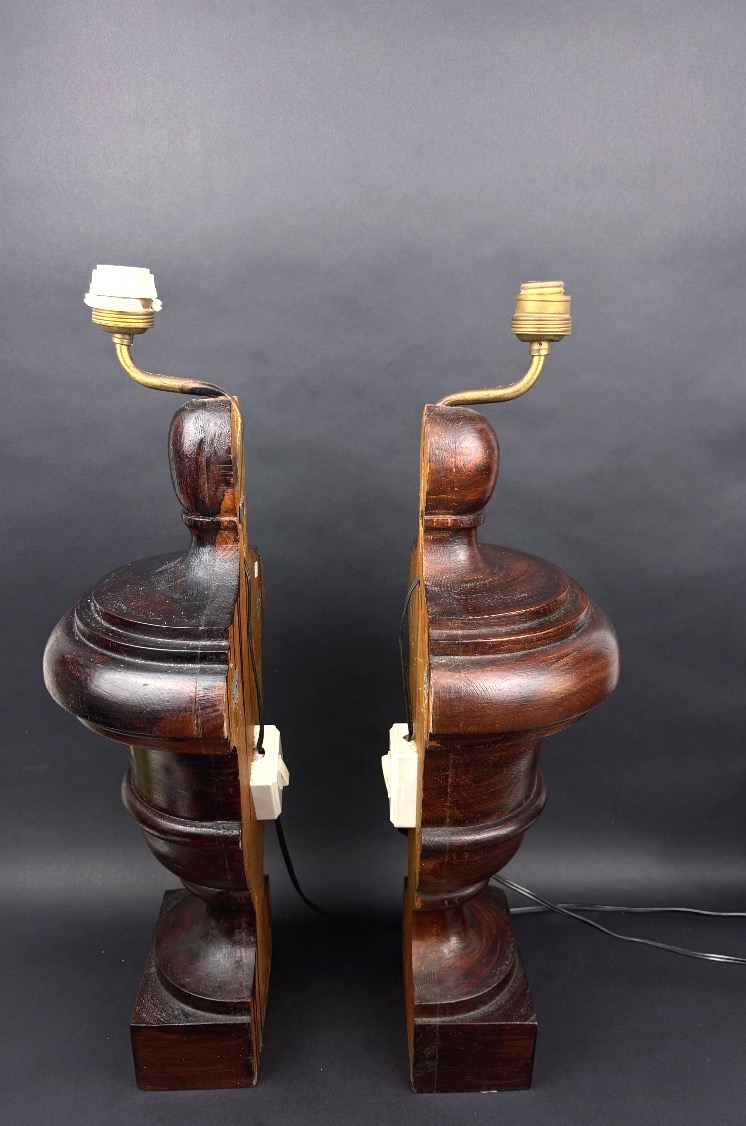 Pair Of Turned Wooden Lamp Bases-photo-4