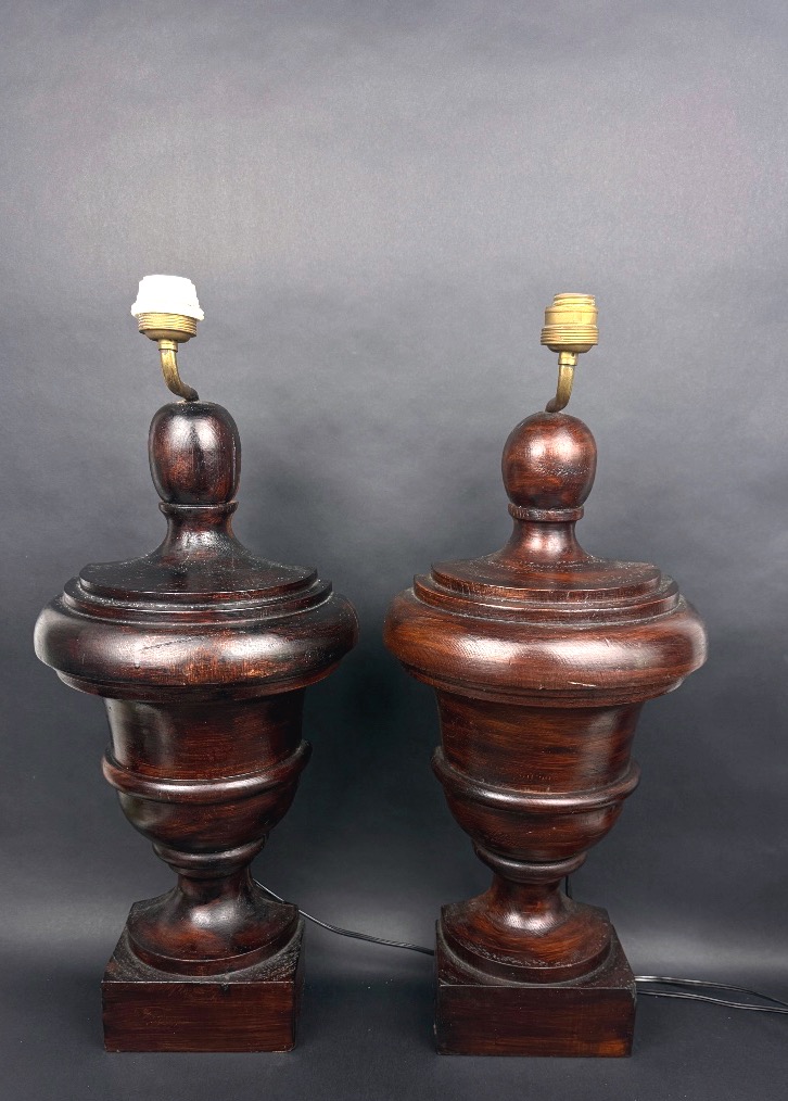 Pair Of Turned Wooden Lamp Bases