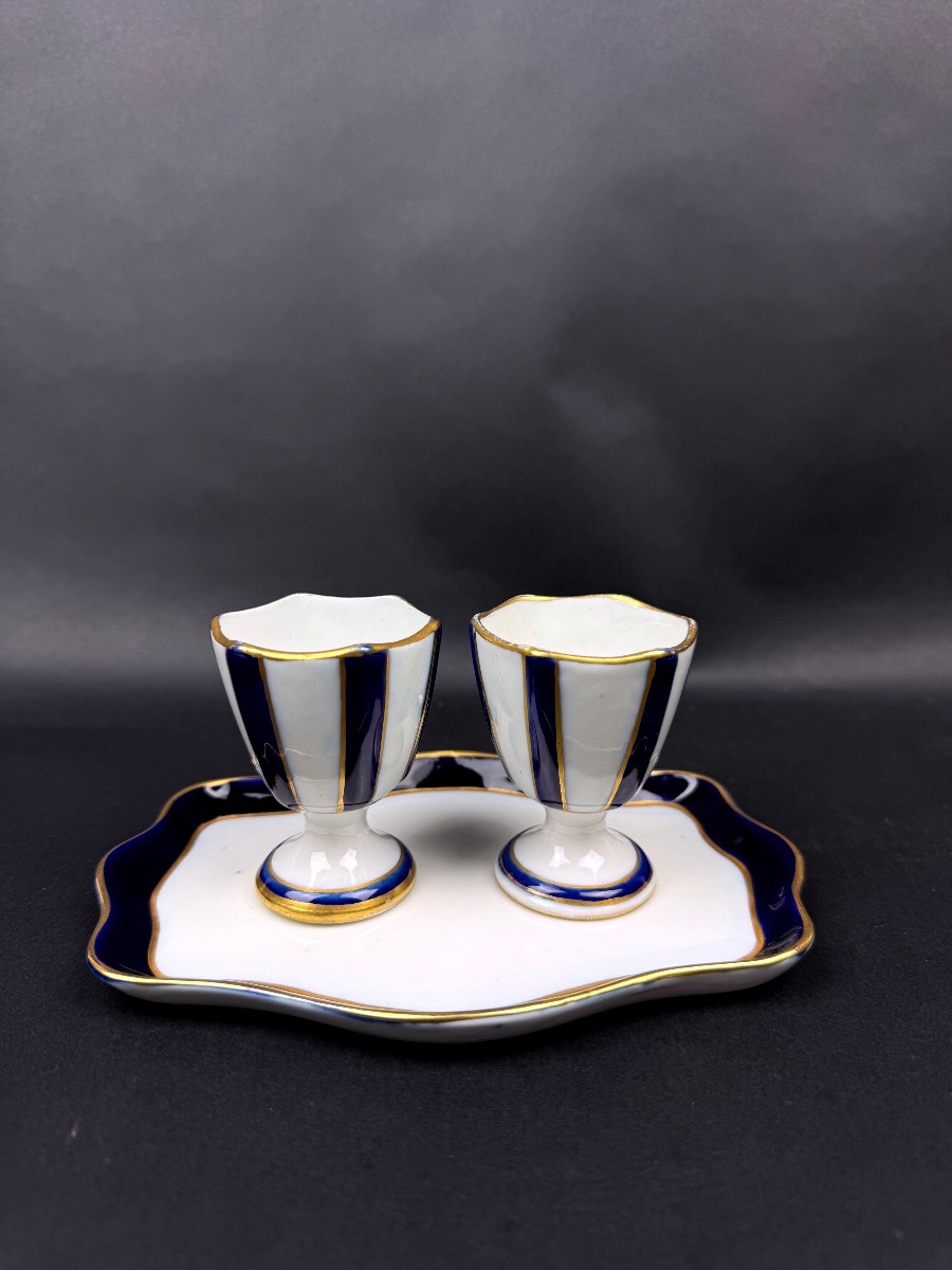 Camille Tharaud, plateau et 2 coquetiers en porcelaine de Limoges