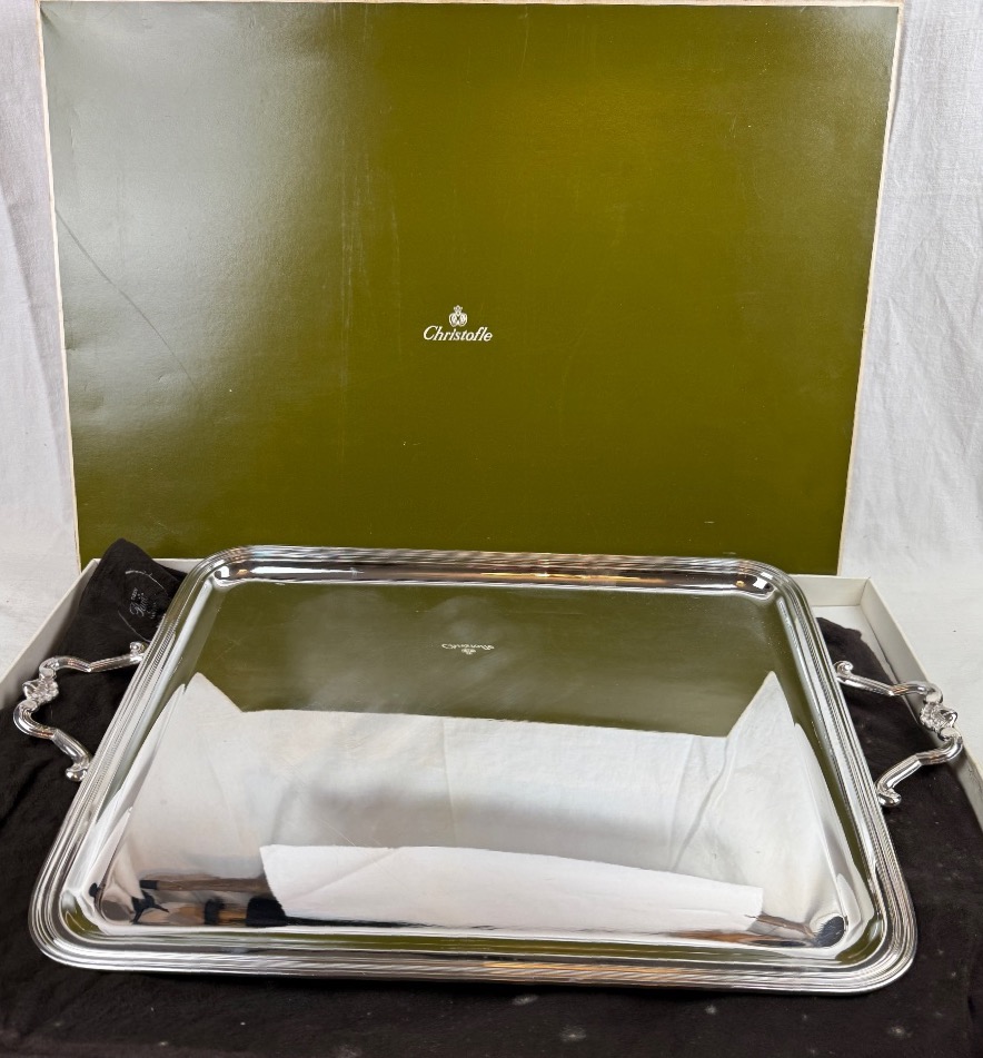 Christofle, Large Serving Tray In Silver-plated Metal With A Shell Motif