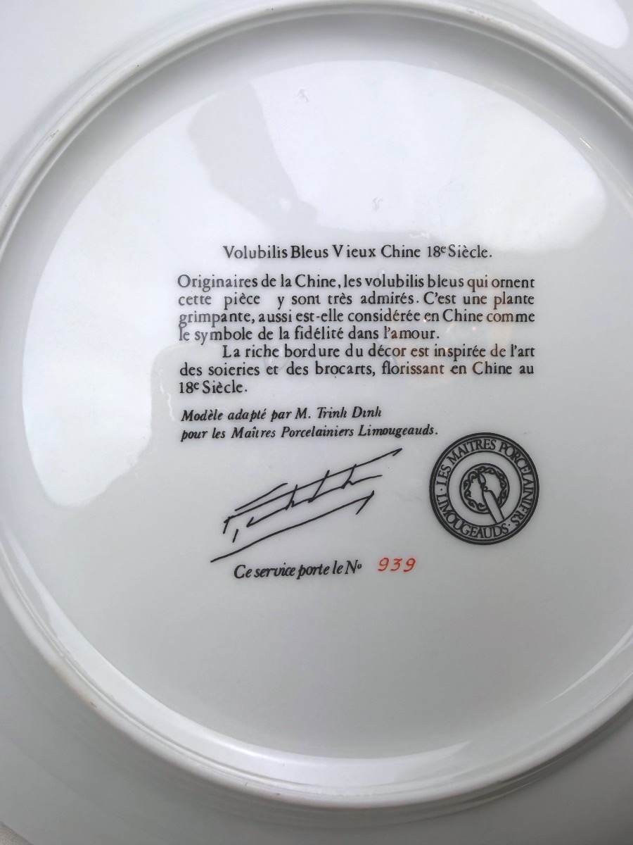 Important service de table Volubilis bleus Vieux Chine Les Maîtres Porcelainiers limougeauds-photo-3