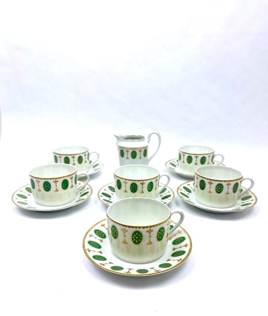 Paris Porcelain, Set Of 6 Teacups And A Milk Pitcher, “médaillon Louis XVI” Model