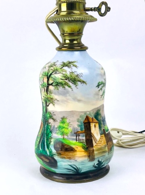 Lampe à, huile en porcelaine de Paris à décor polychrome-photo-2