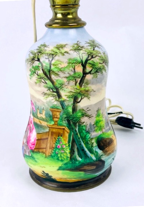 Lampe à, huile en porcelaine de Paris à décor polychrome-photo-3