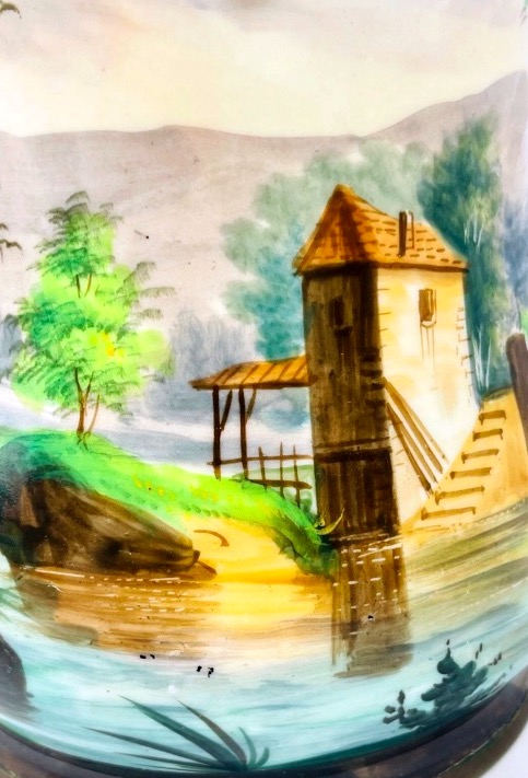 Lampe à, huile en porcelaine de Paris à décor polychrome-photo-4