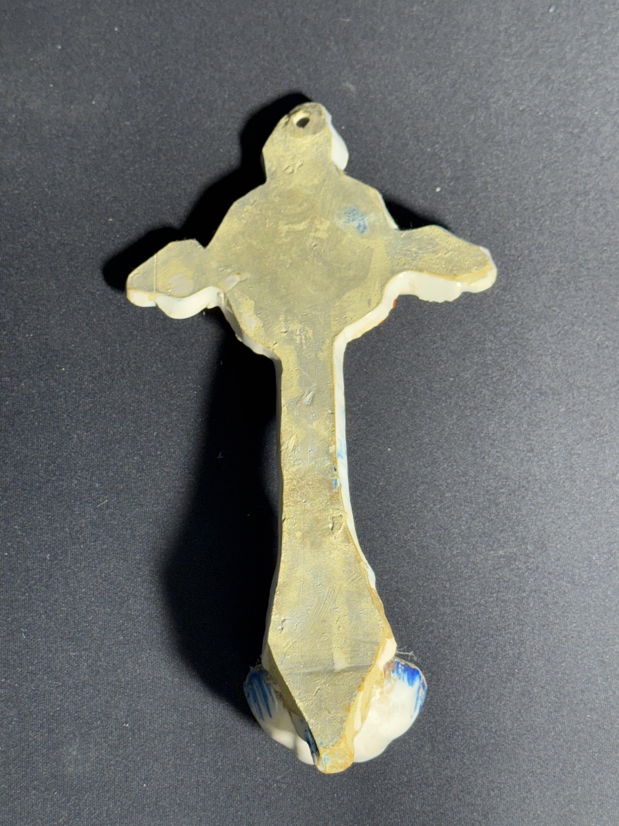 Polychrome Glazed Ceramic Bedside Holy Water Font, Martres-tolosane, Auvillar-photo-2