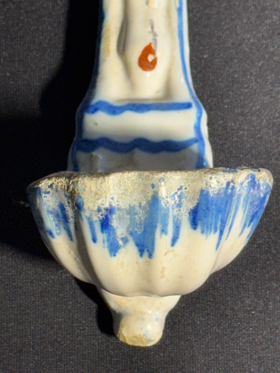Polychrome Glazed Ceramic Bedside Holy Water Font, Martres-tolosane, Auvillar-photo-3