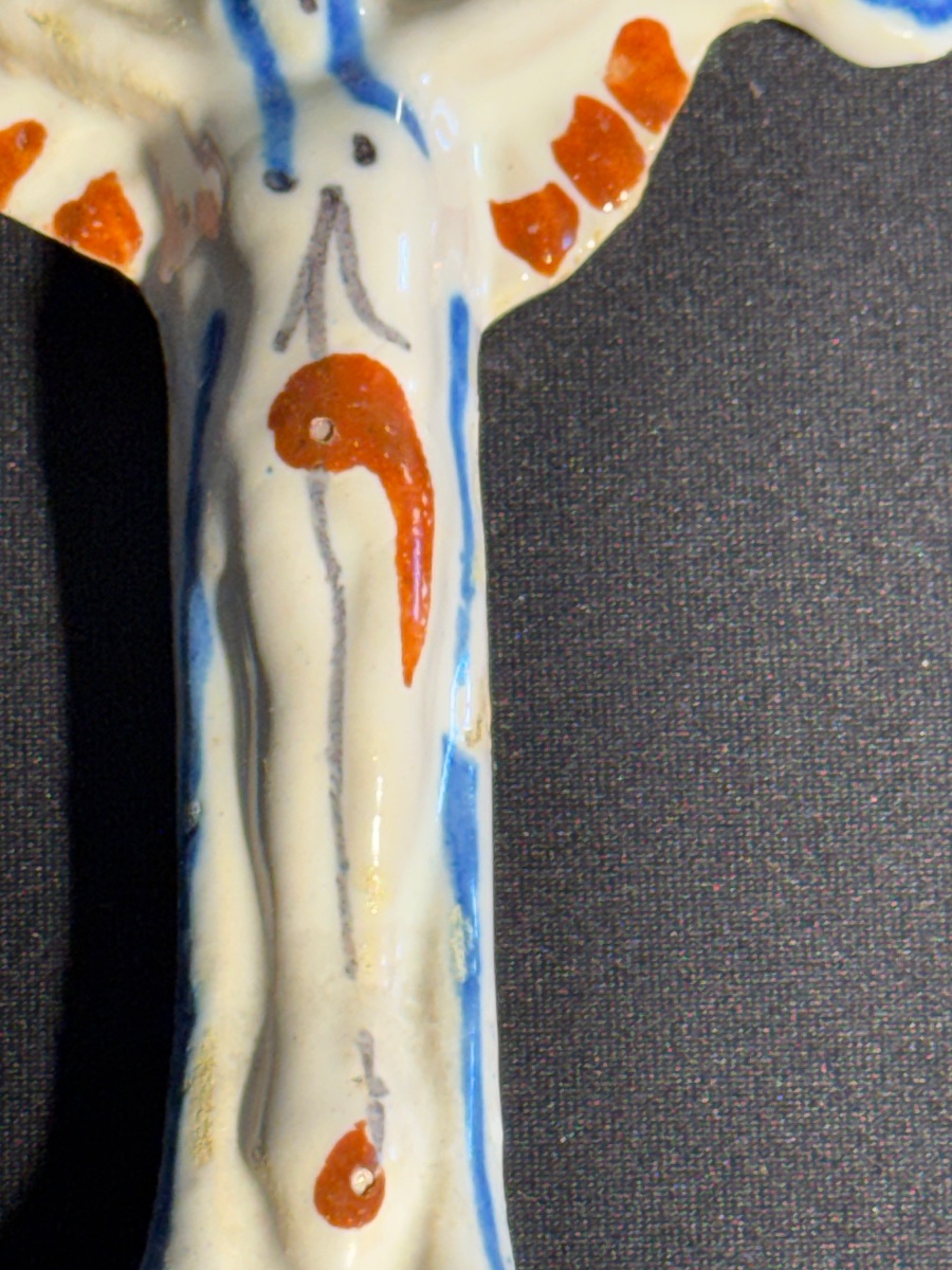 Polychrome Glazed Ceramic Bedside Holy Water Font, Martres-tolosane, Auvillar-photo-4