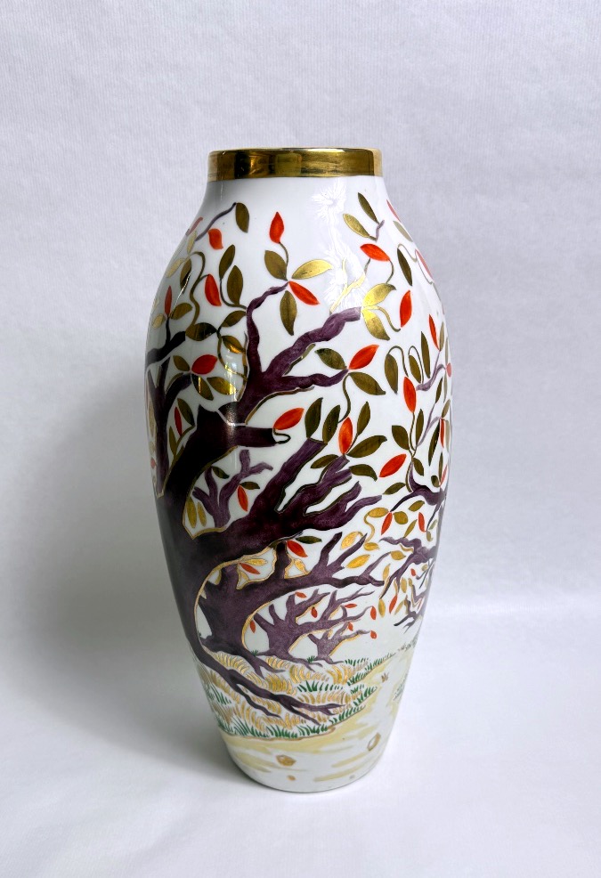 Limoges, Large Porcelain Vase Decorated By Pierre Caffin, 1951-photo-2