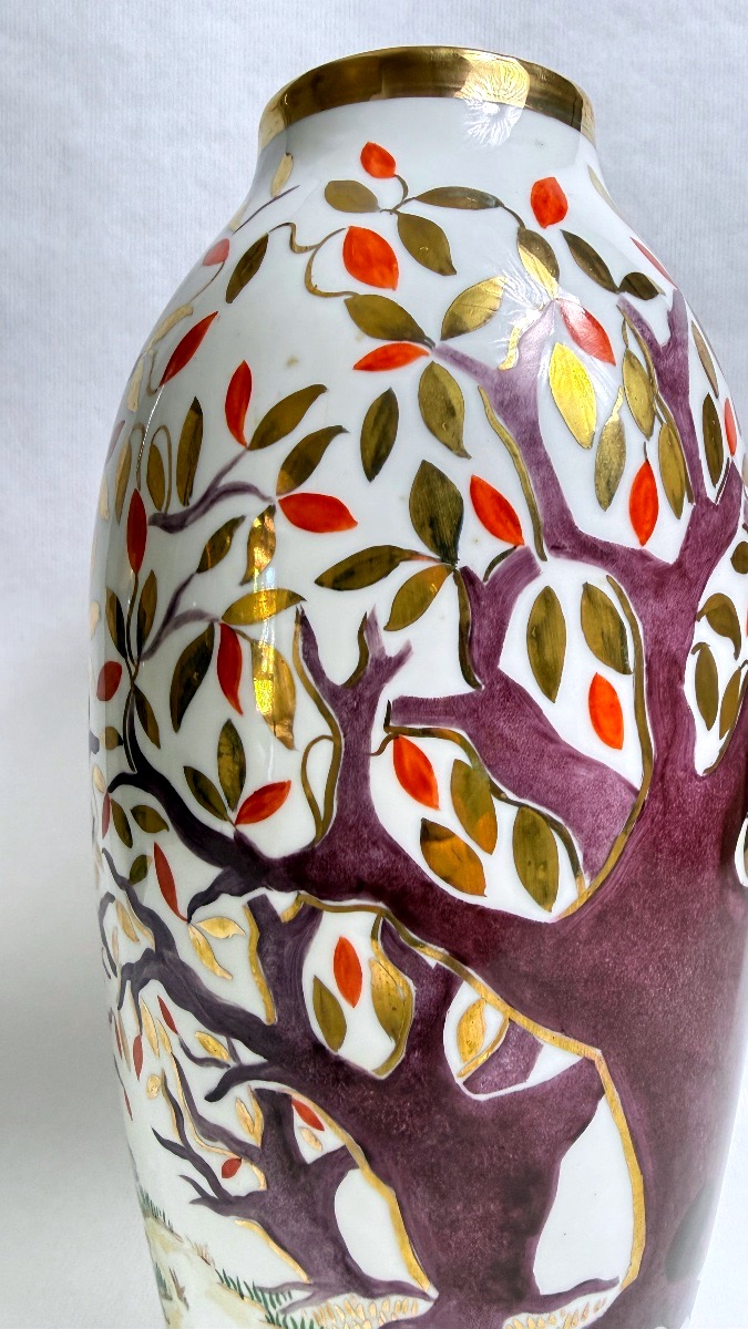 Limoges, Large Porcelain Vase Decorated By Pierre Caffin, 1951-photo-4