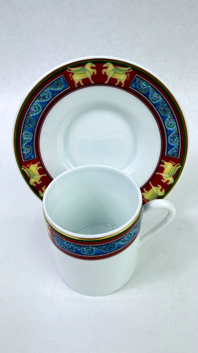 Raynaud, Limoges Porcelain, Set Of Six Pégase-style Coffee Cups-photo-2