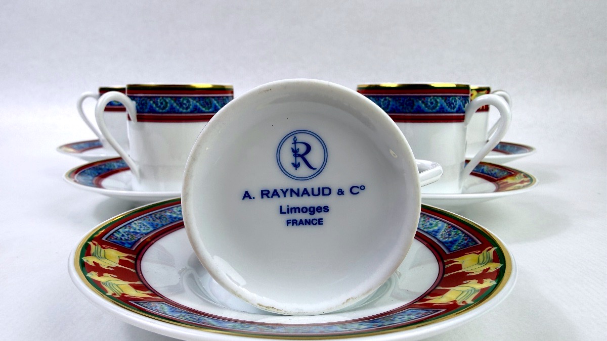 Raynaud, Limoges Porcelain, Set Of Six Pégase-style Coffee Cups-photo-2