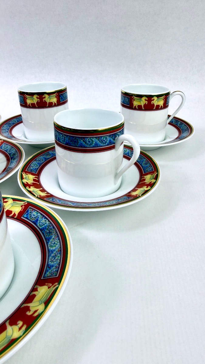Raynaud, Limoges Porcelain, Set Of Six Pégase-style Coffee Cups-photo-3