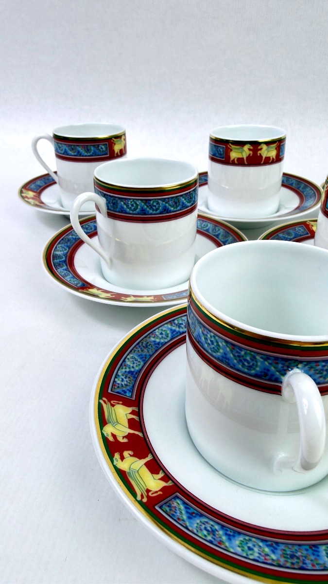 Raynaud, Limoges Porcelain, Set Of Six Pégase-style Coffee Cups-photo-4