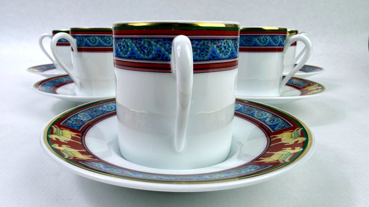 Raynaud, Limoges Porcelain, Set Of Six Pégase-style Coffee Cups-photo-5