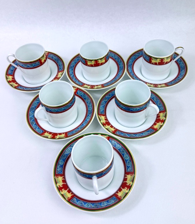 Raynaud, Limoges Porcelain, Set Of Six Pégase-style Coffee Cups