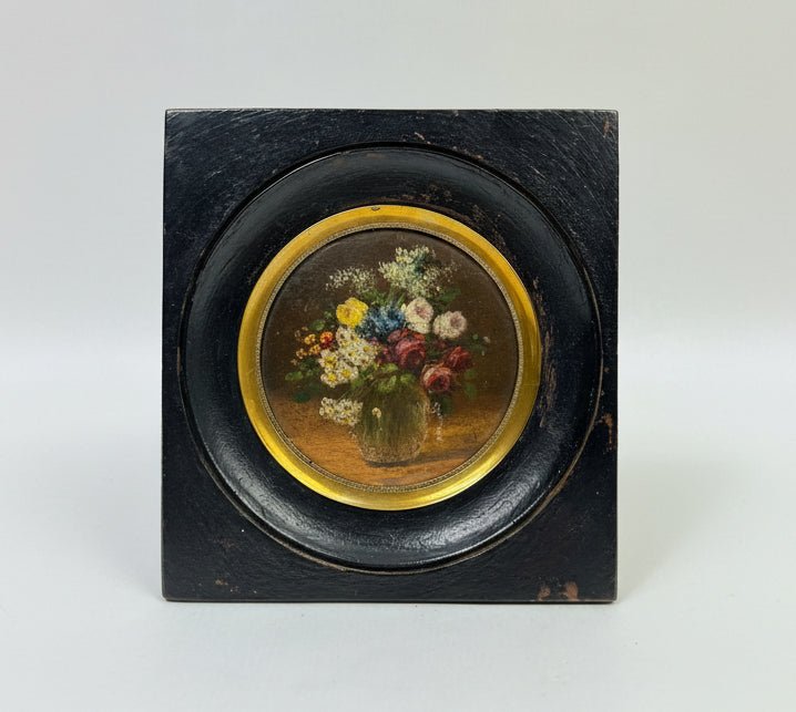 Bouquet de fleurs, miniature sur cuivre Edmond Béclart 1904