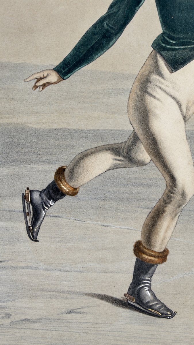 Billiaut On The Ice In The "mercure" Pose, 19th-century Color Lithograph, Inscribed-photo-4
