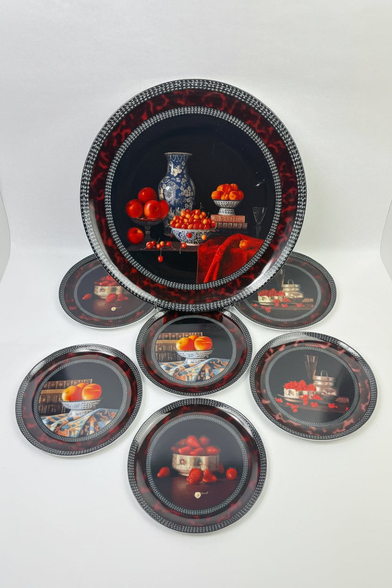Bernardaud Limoges “red Berries” Set By Jean-claude Chauray, 7 Pieces