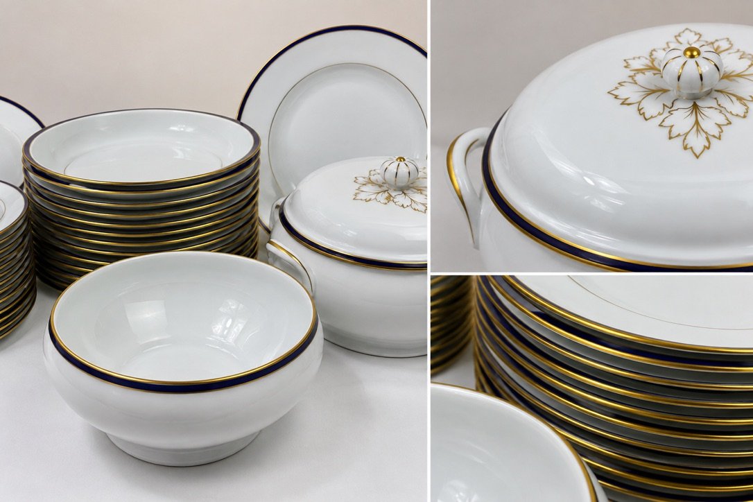 Chastagner Limoges – 45-piece Tableware Set In Oven Blue And Gold-photo-4