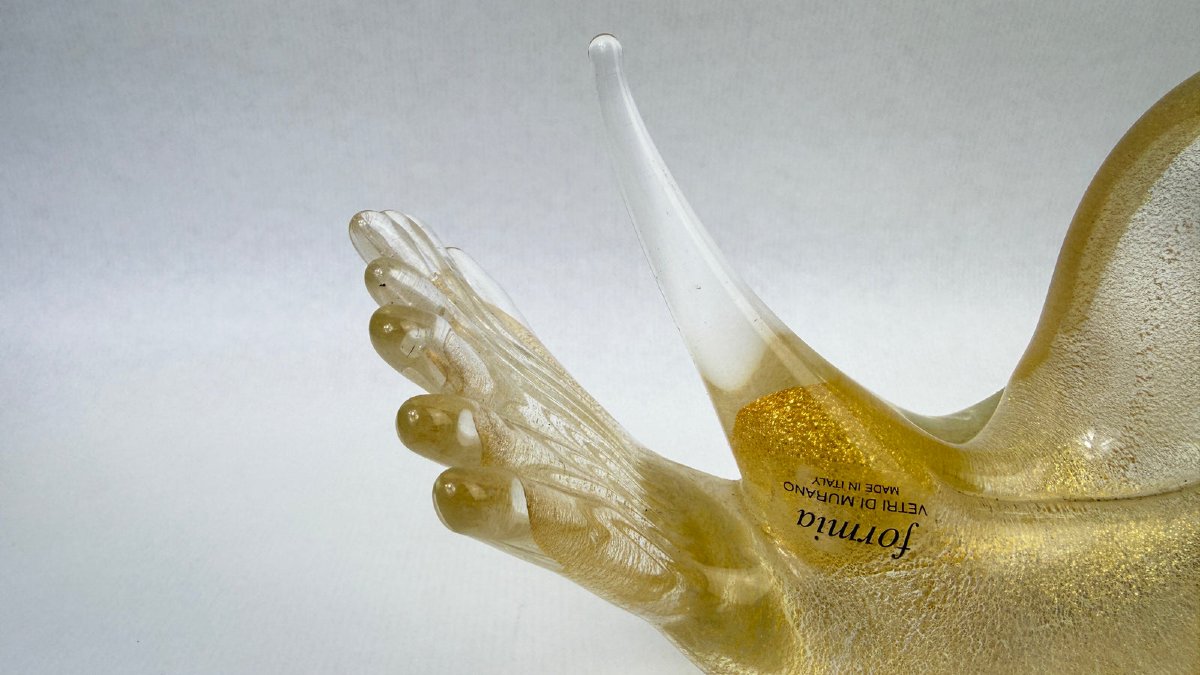 Pair Of Gold-leaf Murano Glass Doves, Signed Formia-photo-1