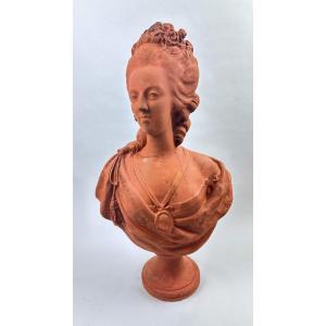 Buste Marie Antoinette Plâtre Patine Terra Cotta - XIXeme