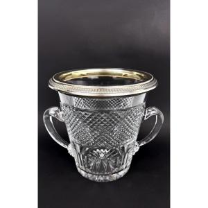 Baccarat et Odiot, important seau à champagne en cristal taillé, monture en argent vermeillé 
