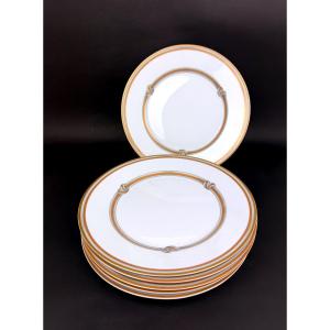 Christofle, Set Of 6 Flat Plates, Gold Ribbon Model