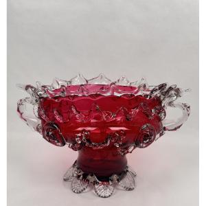 Raspberry Red Glass Planter In The Style Of Auguste Jean Or Legras