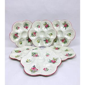 Lunéville, Keller et Guérin, suite de 6 assiettes à huitres modèle Réverbère