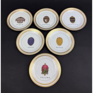 Fabergé, suite de 6 assiettes à dessert ou à thé en porcelaine de Limoges 