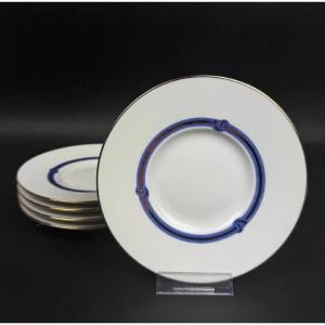 Christofle, suite de 5 assiettes à pain Ruban bleu