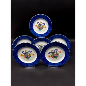 Bernardaud, Suite de 6 assiettes à dessert modèle Borghèse