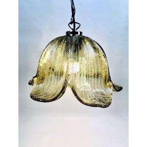 Suspension vintage Briloner Leuchten verre bullé brun fumé 1970