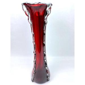 Grand vase en verre rouge rubis, Murano 50/60