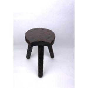 Brutalist Stool In Solid Wood, Spain, 1960s, No. 2