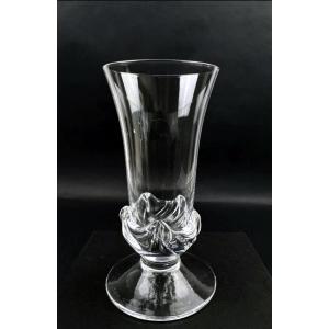 Daum France Sorcy Model Vase In Sculpted Clear Crystal