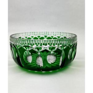 Jatte, saladier, coupe en cristal taillé doublé vert