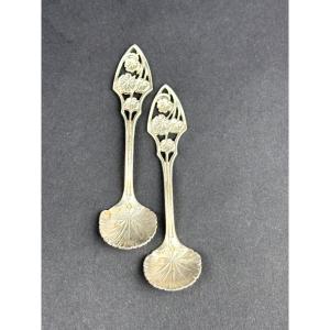 Paire de pelles à sel en argent art nouveau