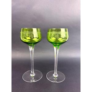 Suite de 2 verres à vin du Rhin, Baccarat modèle Pompadour