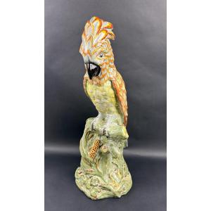 Delft, Large Polychrome Earthenware Parrot, Mark Apk