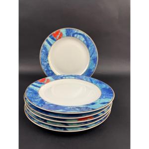 Suite de 6 assiettes à dessert, à salade, Christofle modèle Alizés