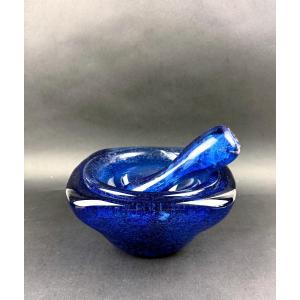 Large Mortar And Pestle In Bubble Glass, Biot